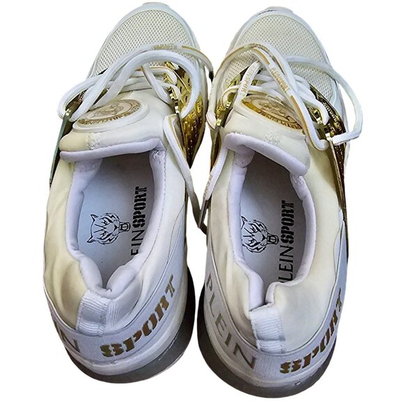 Philipp Plein Sport Women's White & Gold Sneakers Size 38 Mesh & Leather (No Box - Picture 2 of 10
